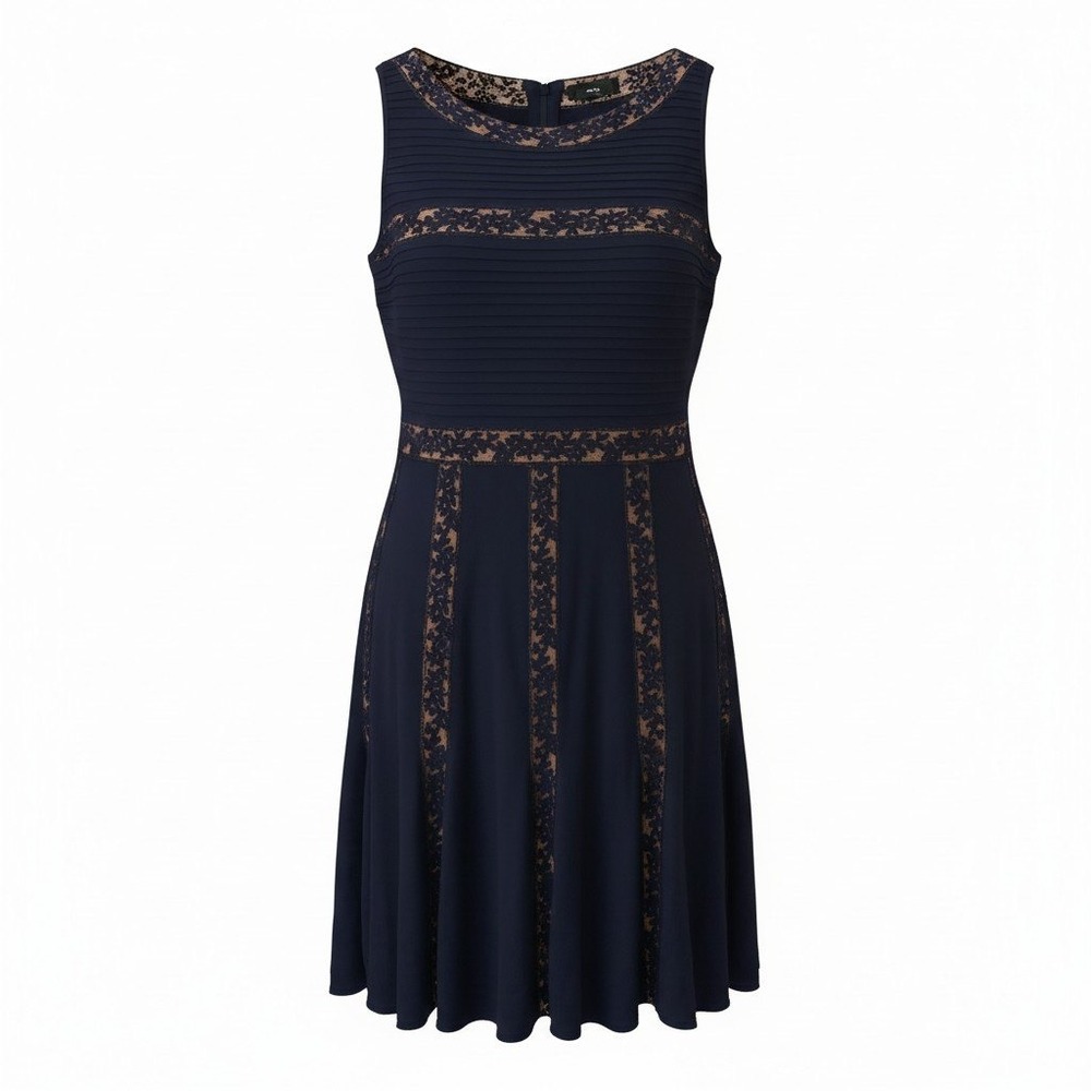 Tadashi Shoji Black Lace Pintuck Fit and Flare Midi Dress Womens XL